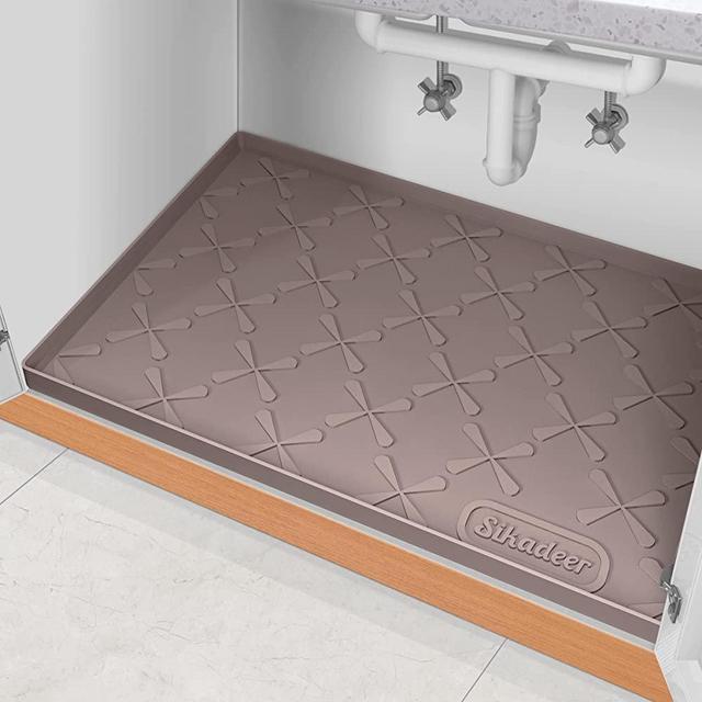 SIKADEER Under Sink Mat for Kitchen Waterproof, 34" x 22" Silicone Under Sink Liner, Hold up to 3.3 Gallons Liquid, Kitchen Bathroom Cabinet Mat and Protector for Drips Leaks Spills Tray (Brown)