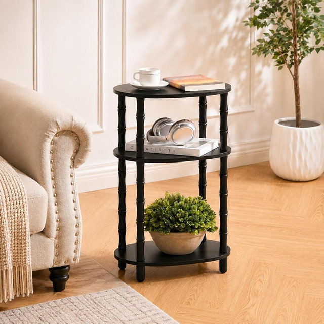 Orvado Side Table, 3-Tier Oval Accent Small End Table, Modern Oval Nightstand Accent Table for Small Space, Bedrooms, Living Room, Easy to Assemble, Black
