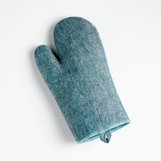 Serged Linen Teal Oven Mitt