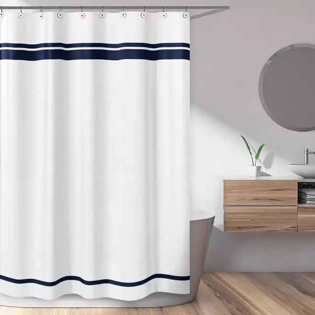 Sweet Jojo Designs Hotel Shower Curtain in White/Navy