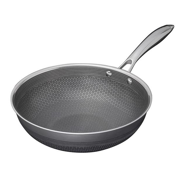 HexClad 10 Inch Hybrid Stainless Steel Wok Pan with Stay-Cool Handle - PFOA Free, Dishwasher and Oven Safe, Works with Induction, Ceramic, Non Stick, Electric, and Gas Cooktops