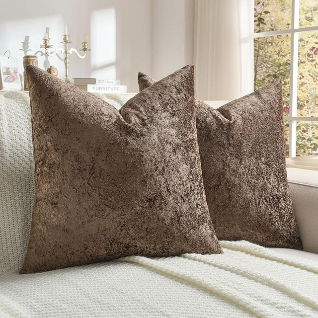 FUTEI Dark Coffee Flannel Throw Pillow Covers 18x18 Inch Set of 2,Soft Crushed Dimensional Textured Cushion Cases,Modern Home Decor for Couch Living Room