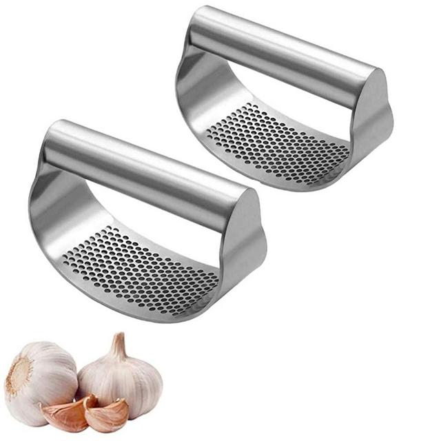 CLLC Garlic Press,Garlic Mincer Crusher and Peeler,Stainless Steel Garlic Crusher Garlic Mincer Presses and Ginger Press Squeezer Stainless Steel Garlic Press 2PCS