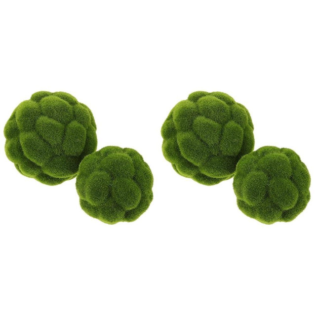DOITOOL Green Moss Balls Decorative for Bowls - 4 Pcs Fake Moss Balls Faux Decorative Spheres for Bowl Fillers, Vase Filler, Wedding Decor, Table Arrangement, DIY Crafts (3.9" + 4.7")