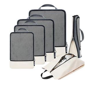 BAGAIL 4 Set/6 Set/8 Set Compression Packing Cubes Travel Accessories Expandable Packing Organizers (Half Mesh, 6-Beige)