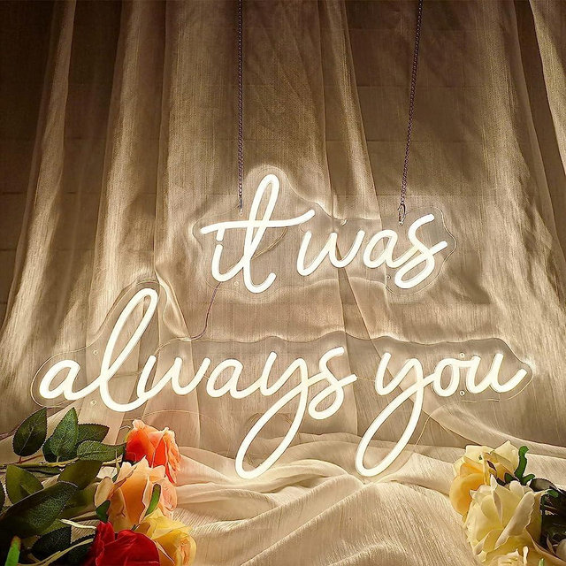 Large LED Neon Sign 'it was always you' Neon Night with Dimmable Wall Decor for Bedroom Living Room Bar Party Club Wedding Girls Birthday Wall Light Decor Reusable Warm White