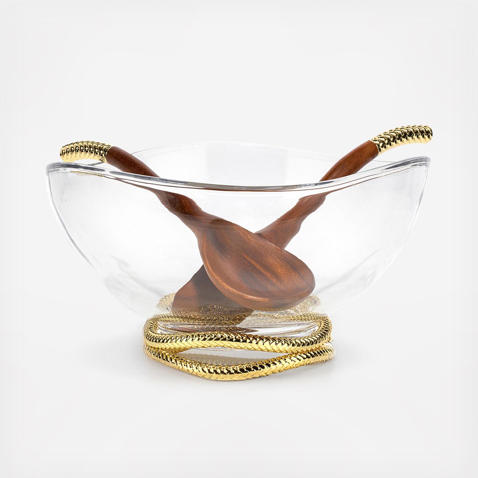 Braid Gold Glass Salad Bowl with Servers
