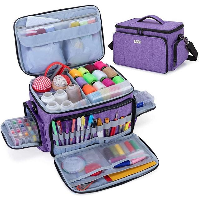 Luxja High Capacity Sewing Accessories Organizer (Bag ONLY), Sewing Supplies Organizer with Shoulder Strap (Patent Pending), Purple