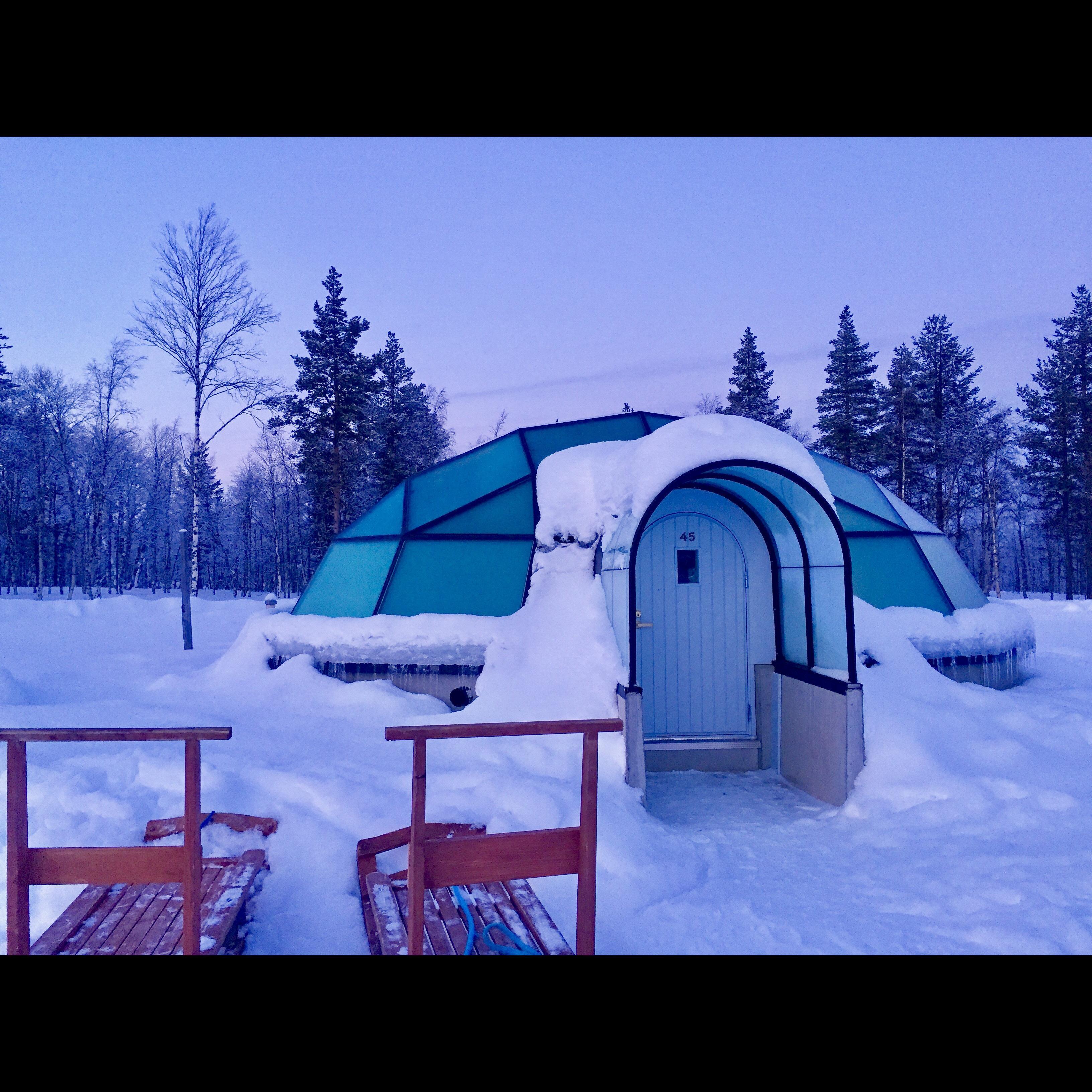 Our glass igloo in Finland where we watched the northern lights.