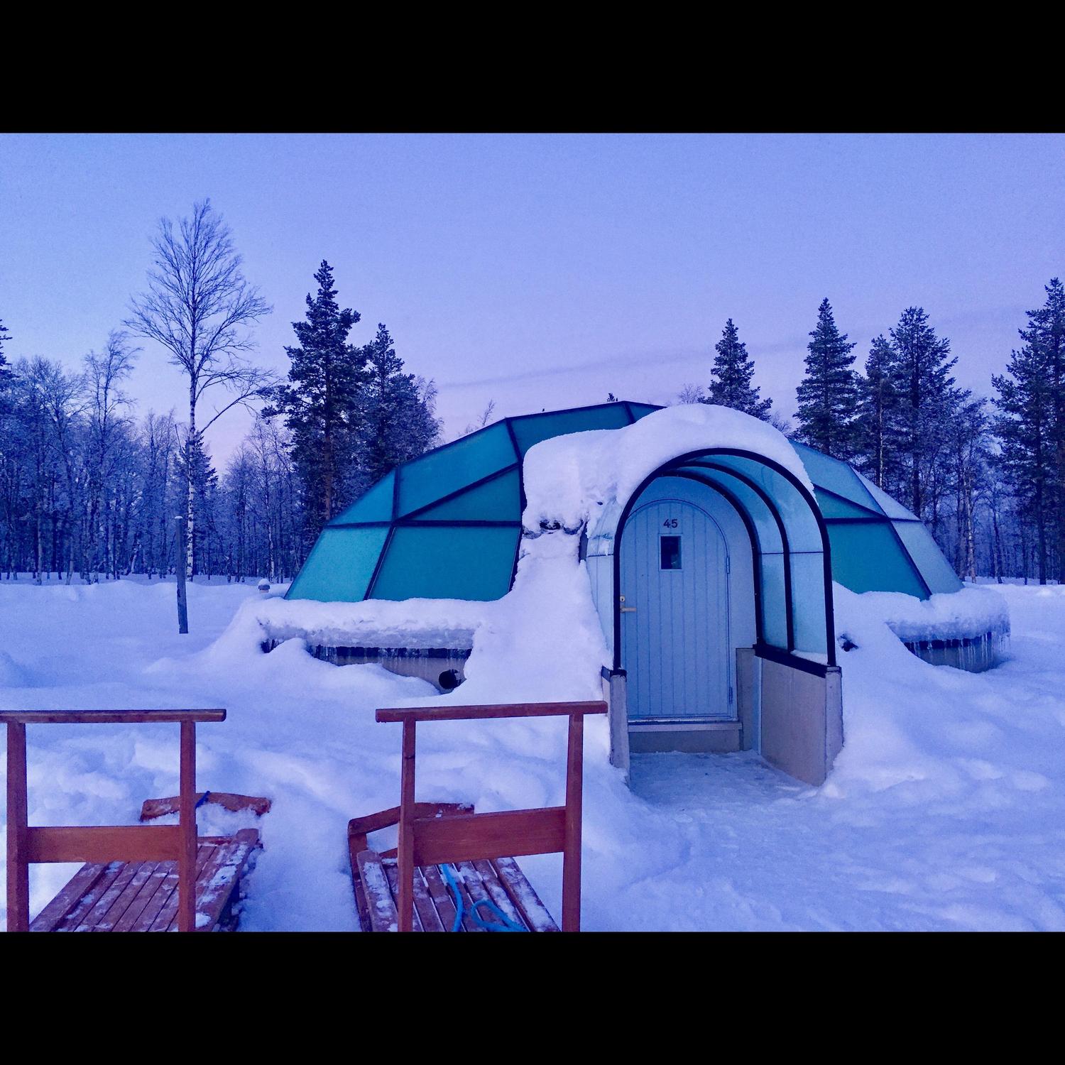 Our glass igloo in Finland where we watched the northern lights.