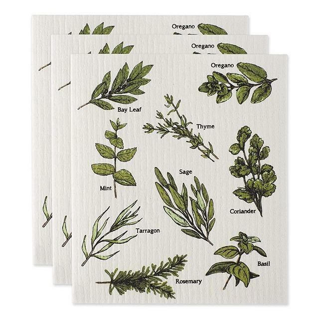 DII Swedish Dishcloth Set Cleaning Collection, 7.75 x 6.75, Herbs 3 Piece