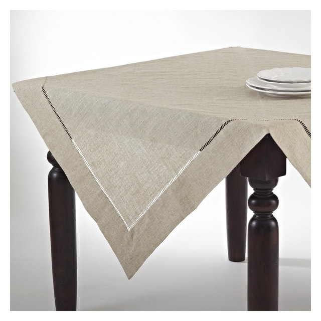 Saro Lifestyle Natural Toscana Tablecloth With Hemstitched Border, Natural, 60" x 60"