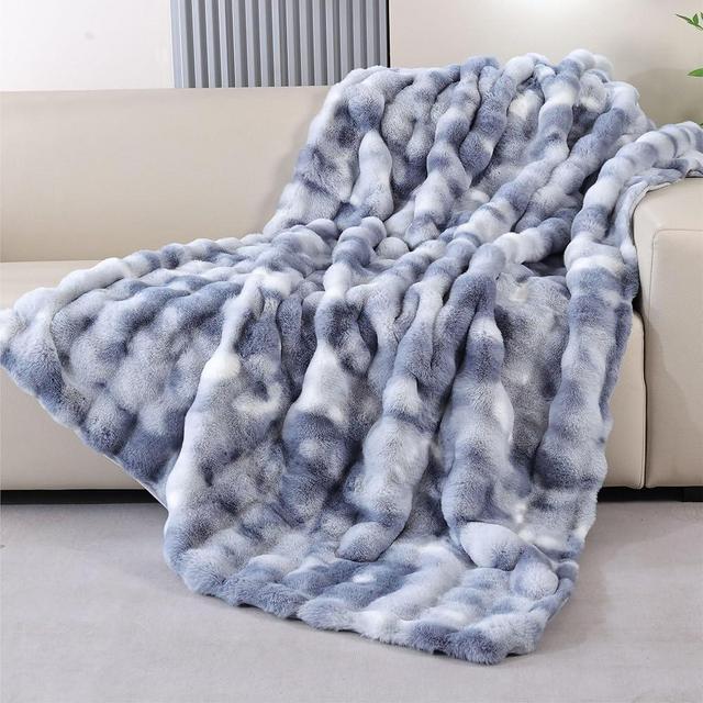 BlanketSolution Faux Fur Thick Tie-dye Blue Fluffy Throw Blanket for Couch Bed 50x60 Fuzzy Soft Blanket for Adults Women Gift Home Living Room Decor 860 GSM
