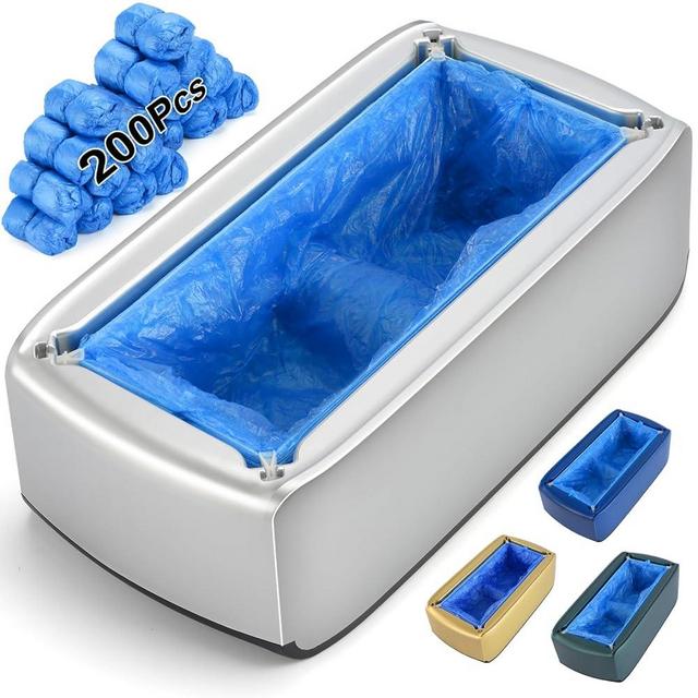 LYSHIYI Shoe Covers Machine Automatic Shoe Cover Dispenser with 200pcs Disposable Plastic Shoe Cover for Home, Office, Supermarket, Factory, Hospital (Silver)
