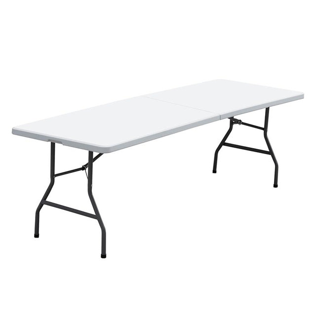 JupiterForce 8FT Portable Folding Table Indoor Outdoor Heavy Duty Plastic Picnic Table with Carrying Handle, Fold-in-Half Utility Table Dining Camping Table for Party Wedding Barbecue Event, White