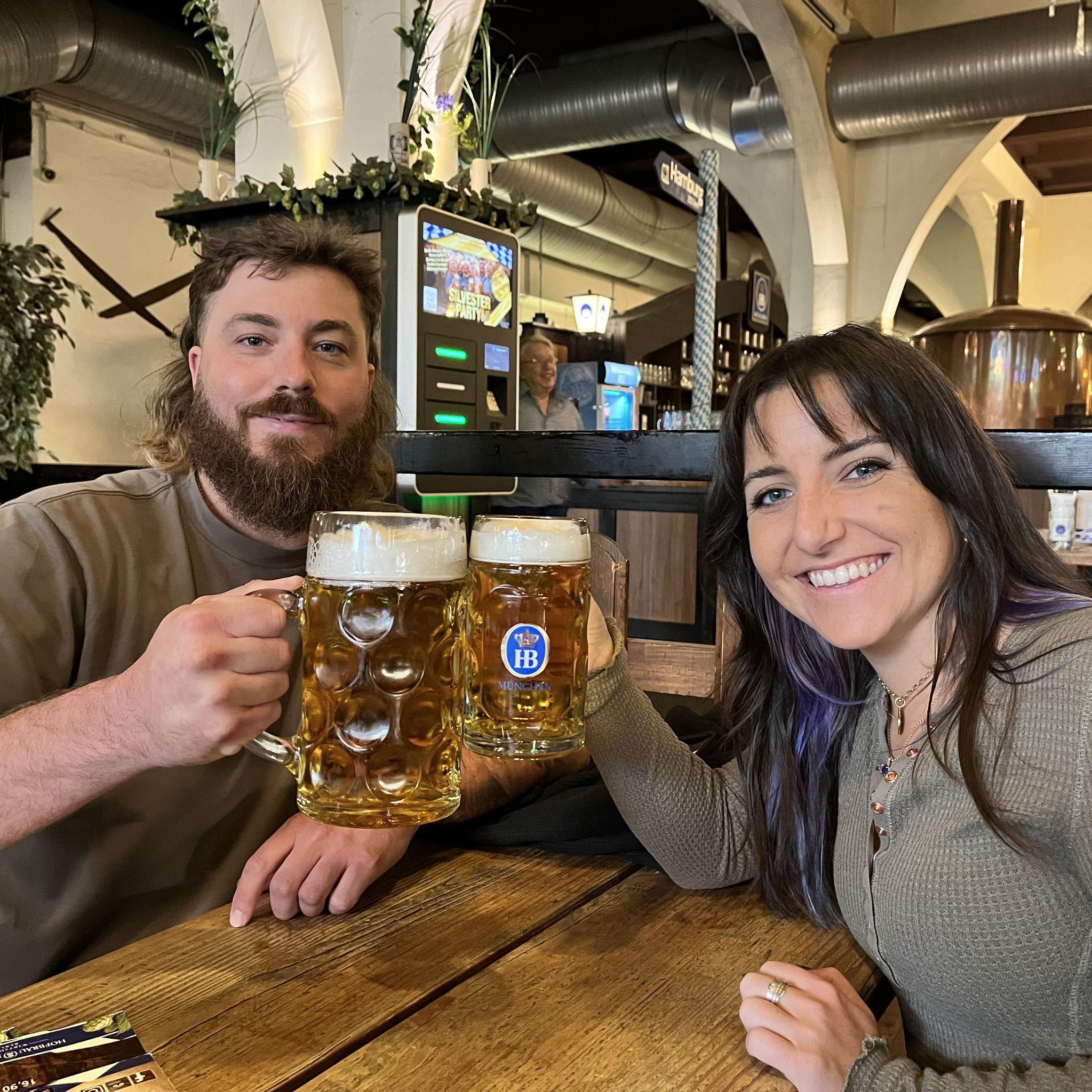 Hofbrรคu Wirtshaus Berlin Beer Garden ๐ป The guy that took this picture was visiting Berlin with his Dad and we hung out with our new Welsh friends all night.