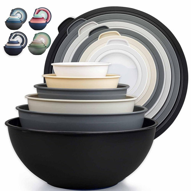 Zulay Kitchen 12 Piece Plastic Mixing Bowls with Leak-Proof Lids Set - Microwave and Freezer Safe Kitchen Mixing Bowls for Preparing, Serving and Storing - Large Nesting Bowls (Midnight Ombre)