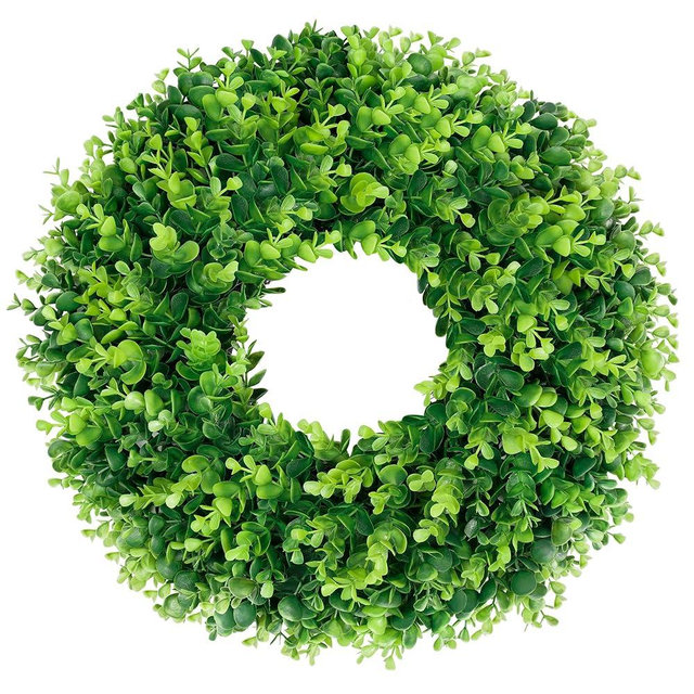 DDHS 18'' Boxwood Wreath for Front Door – Artificial Green Farmhouse Wreath, Spring Summer Fall Winter DIY Decor, for Indoor Outdoor Year-Round Wedding Home Decorations