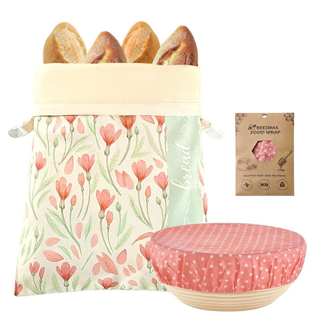 Holismo Beeswax Bread Bag and Bowl Cover Set, Reusable Beeswax Bread Bag for Sourdough and Homemade Bread, Natural Lined Cotton Bowl Cover for Dough Proofing, Perfect for Baking and Storage