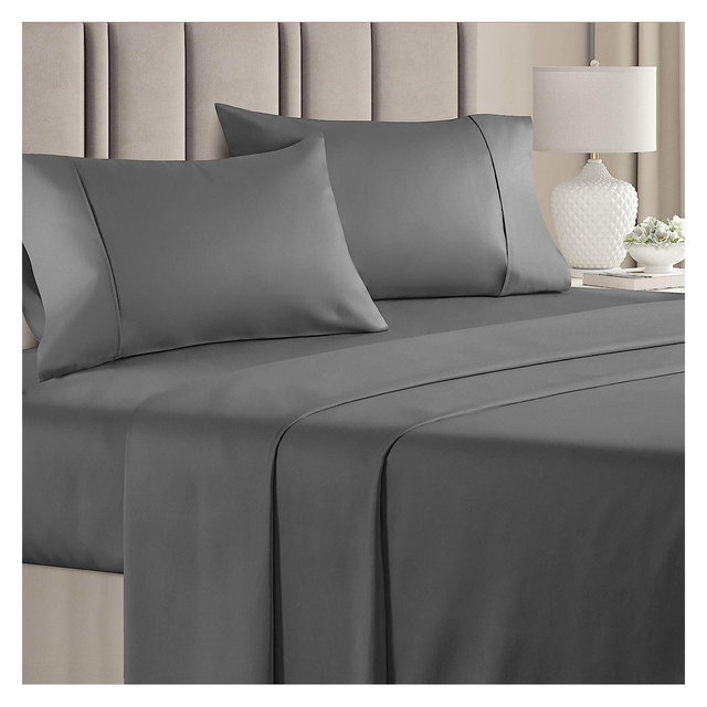 CGK Linens 4 Piece 100% Cotton 400 Thread Count Sheet Set in Dark Grey, Size King