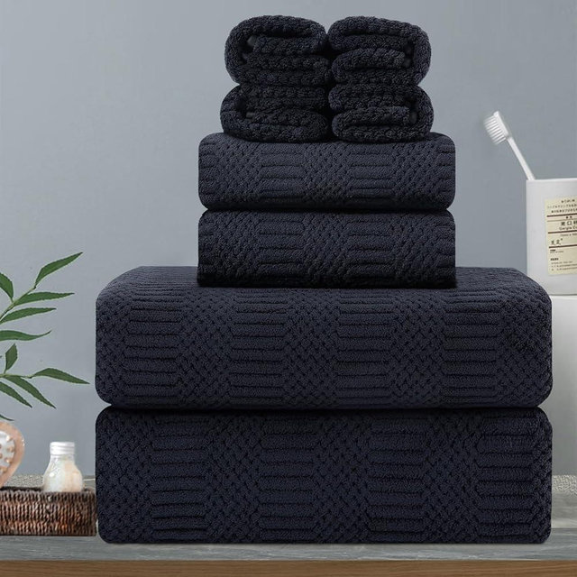 8 Piece Oversized Bath Towels Set Black,2 Extra Large Bath Sheets,2 Hand Towels and 4 Washcloths 600 GSM Soft Bathroom Towel,Highly Absorbent Quick Dry Towels Set for Bathroom,Hotel and Spa