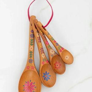 Folk Flower Wooden Measuring Spoons, Set of 4