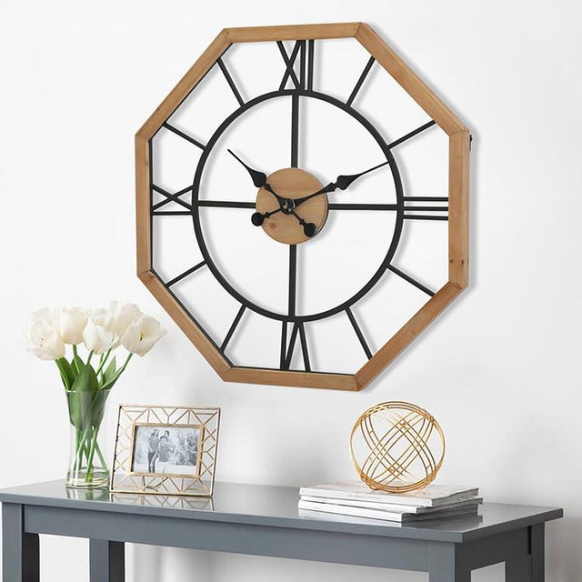 eodme Rustic 24" Octagon Wall Clock, Farmhouse Battery Operated Silent Non-Ticking Clock with Roman Numbers, Decorative Clock for Kitchen, Living Room, Bedroom