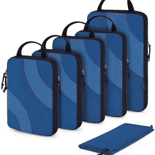 Compression Packing Cubes, BAGSMART 6 Set Travel Packing Cubes for Carry on Suitcases, Compression Suitcase Organizers Bag Set & Travel Cubes for Luggage, Lightweight Packing Organizers with Shoe Bag (Classic Blue)