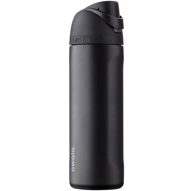 Owala FreeSip Insulated Stainless-Steel Water Bottle with Locking Push-Button Lid Stocking Stuffer, 24-Ounce, Very, Very Dark