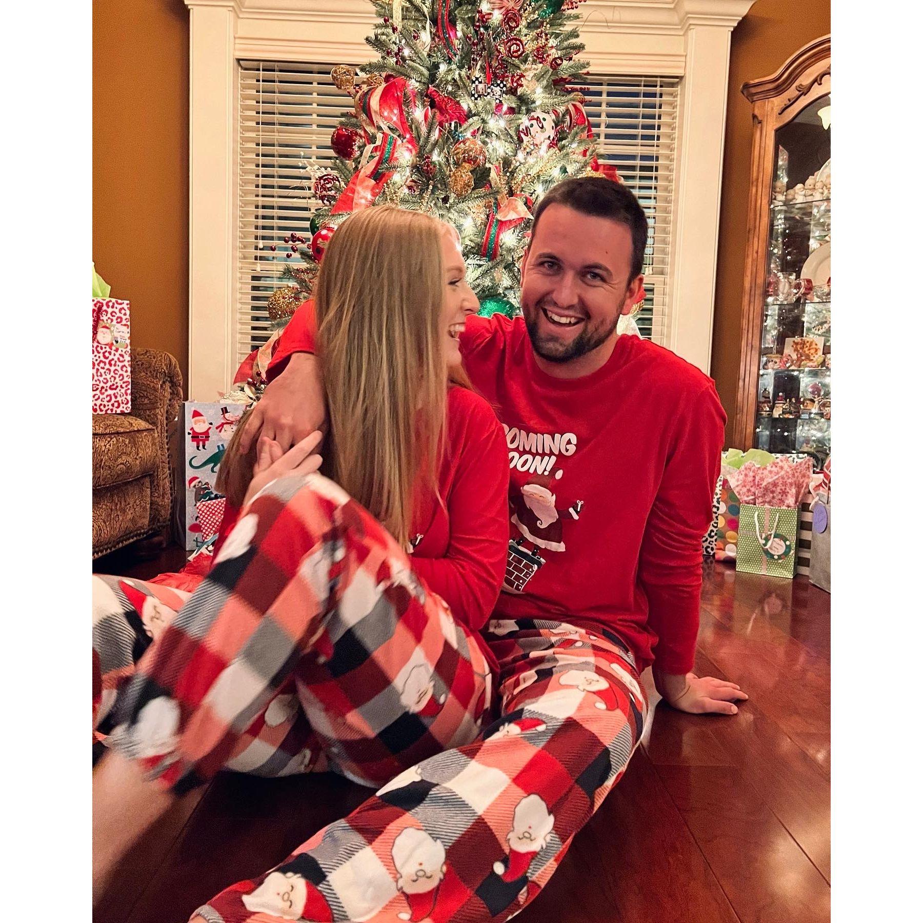 December 2021- Our first Christmas together (after MUCH convincing, Grant finally gave into the matching family pj's haha).