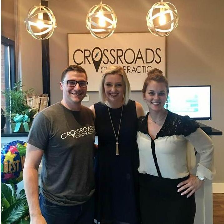 Kent, Jocelyn and Taylor (maid of honor) at Crossroads Chiropractic's ribbon cutting. Taylor was the only other one that knew we were dating at this point!!
