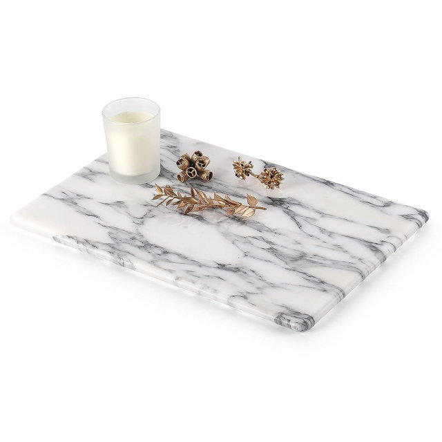 Koville Luxury Italy Natural Marble Pastry Board for Kitchen, Cheese Bread Cutting Board Marble Slab for Counter, Marble Display Perfume Tray Real Stone Candle Plate Bathroom Accessories-Arabescato
