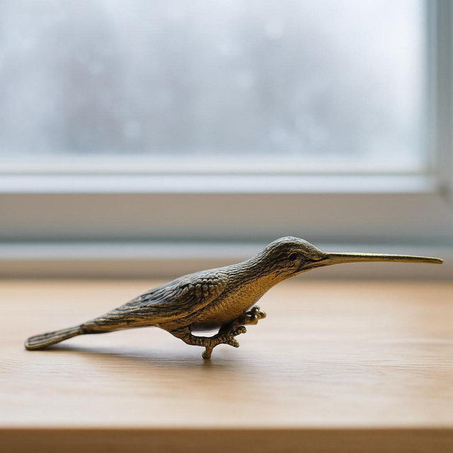 Vintage Bronze Bird Figurine, Antique Metal Hummingbird Sculpture, Peruvian Decorative Collectible, Retro Animal Bird 1980s Handcrafted 4''
