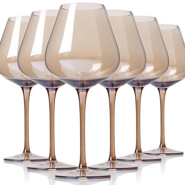 Physkoa Gray Wine Glasses Set 6-18oz Long Stem Wine Glasses-Smoked Grey Wine Glasses-Hand Blown Gray Stemware for Wedding Engagement Bridal Shower