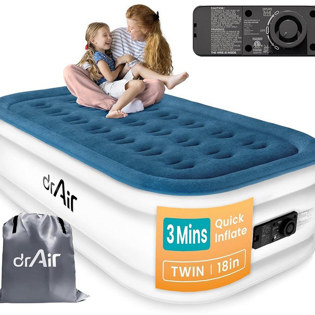 Dr. air Twin Air Mattress with Built-in Pump, 18” Raised Blow Up Mattress - 500 lbs Max Honeycomb Design, 3-Min Inflation, Waterproof Velvety Top, Ideal for Home, Guests & Camping, Colchon Inflable