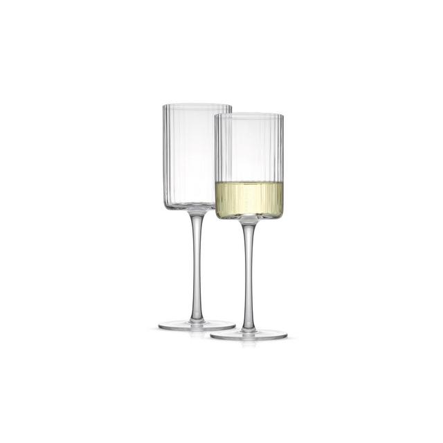 JoyJolt Elle Fluted Cylinder White Wine Glass - 11.5 oz Long Stem Wine Glasses - Set of 2