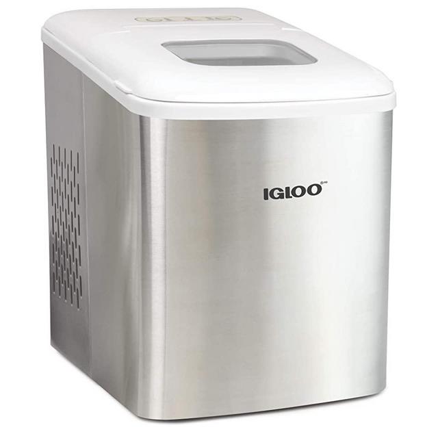Igloo ICEBNH26SSWL Steel Automatic Self-Cleaning Portable Electric Countertop Ice Maker Machine, 26 Pounds in 24 Hours, 9 Cubes Ready in 7 minutes, With Scoop and Basket, Stainless White