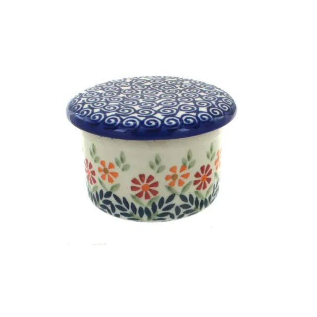 Blue Rose Polish Pottery Garden Bouquet French Butter Dish