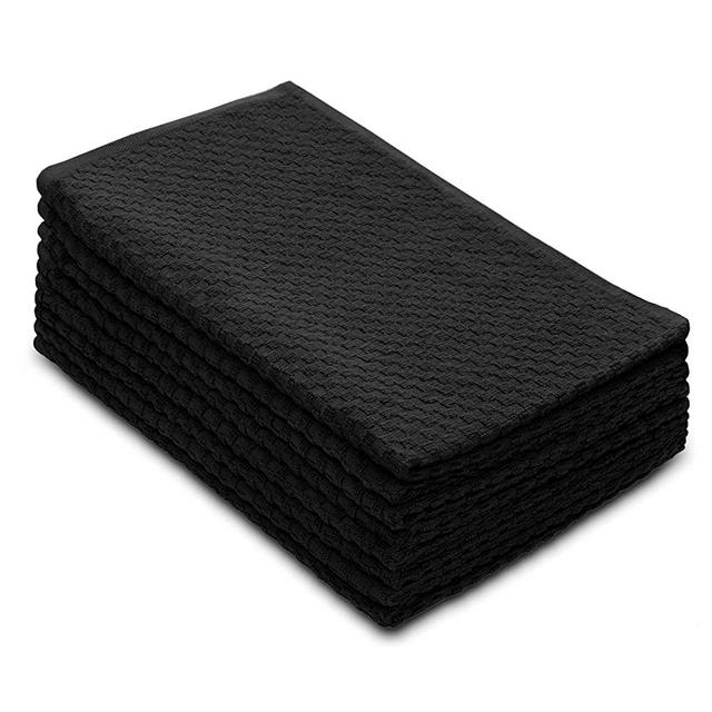 Cotton Craft - 8 Pack - Euro Cafe Waffle Weave Terry Kitchen Towels - 16x28 Inches -Black - 400 GSM quality - 100% Ringspun 2 Ply Cotton - Highly Absorbent Low Lint - Multi Purpose