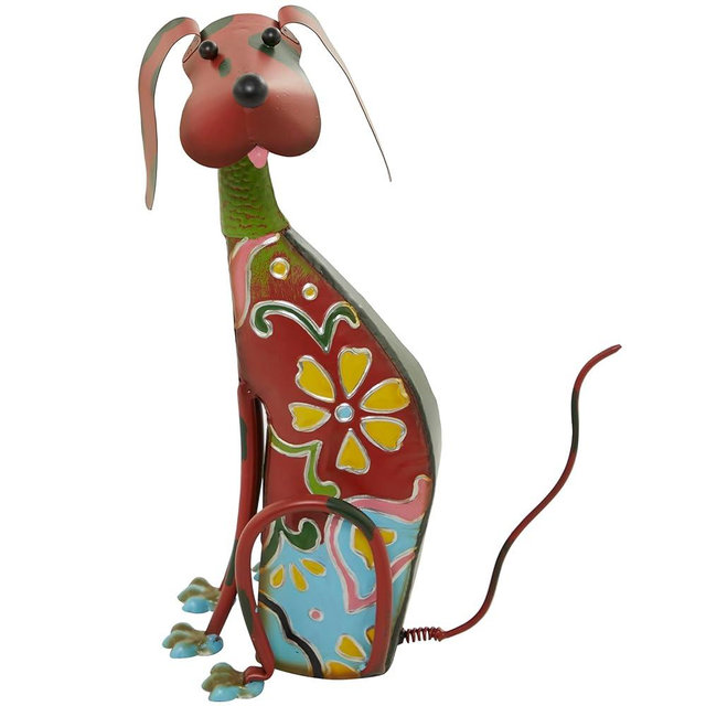 Deco 79 Metal Dog Decorative Garden Sculpture Indoor Outdoor Garden Statue with Floral Pattern, Outdoor Sculpture 7" x 11" x 17", Multi Colored