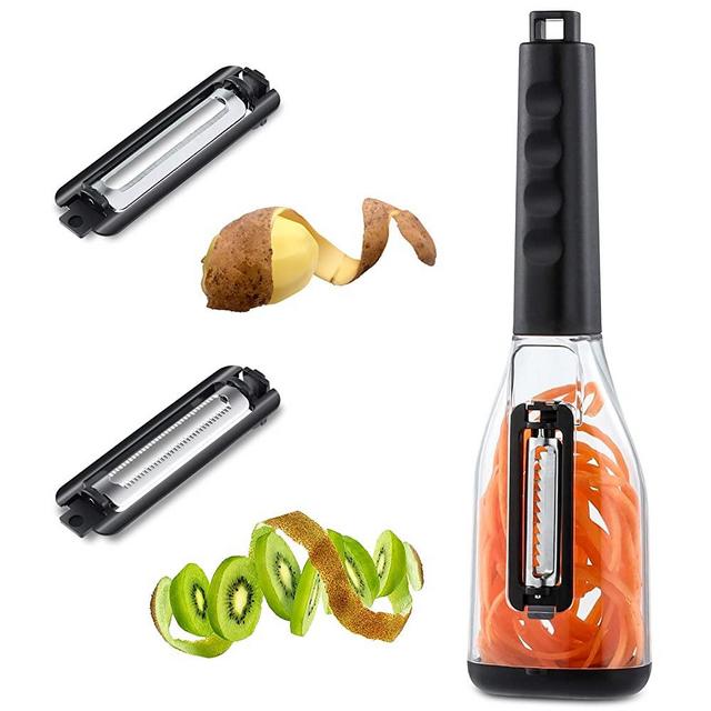 Vegetable Peeler, Potato Peeler for Kitchen, Zucchini Julienne Peeler Veggie Peeler with Container, 3 Detachable Blades Included