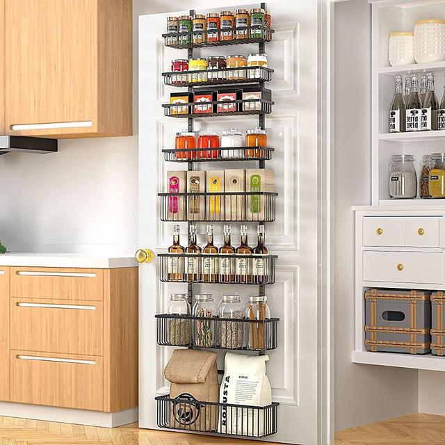 Moforoco Over the Door Pantry Organizer with 8-Tier Adjustable Baskets, Pantry Organization and Storage, Spice Rack Over the Door Organizer, Home Essentials, Laundry Room Organization （White）