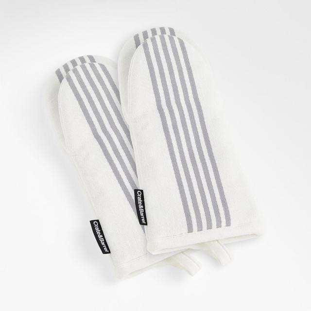 Cuisine Stripe Grey Organic Cotton Oven Mitts, Set of 2
