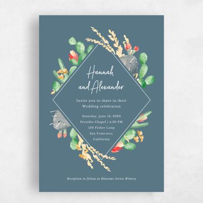 Slate, Blue Wedding Invitation - Aurora Frame