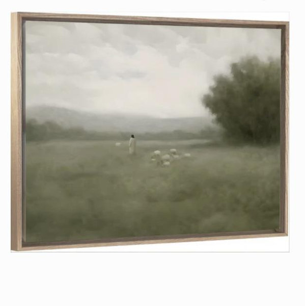Jesus Leaves the 99 - Framed Natural Oak Horizontal Canvas