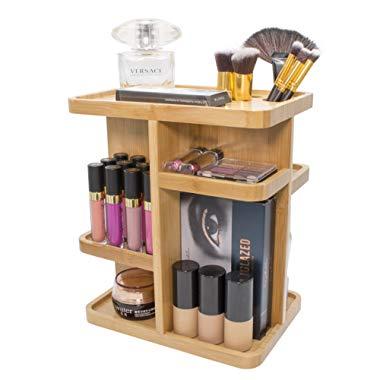 Sorbus 360° Bamboo Cosmetic Organizer, Multi-Function Storage Carousel for Makeup, Toiletries, and More — for Vanity, Desk, Bathroom, Bedroom, Closet, Kitchen