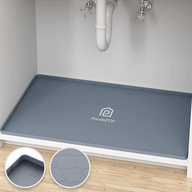 Under Sink Mat 34" x 22" Silicone Kitchen Cabinet Tray，Waterproof & Flexible Under Sink Liner for Kitchen Bathroom and Laundry Room