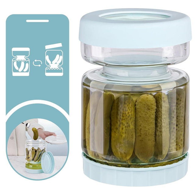 WhiteRhino Pickle Jar with Strainer Flip,51oz Glass Pickle Container with Strainer,Hourglass Pickle Flip Jar,Leakproof Pickle holder Pickle Storage Pickle Juice separator Jar for Olive,onions,gherkin
