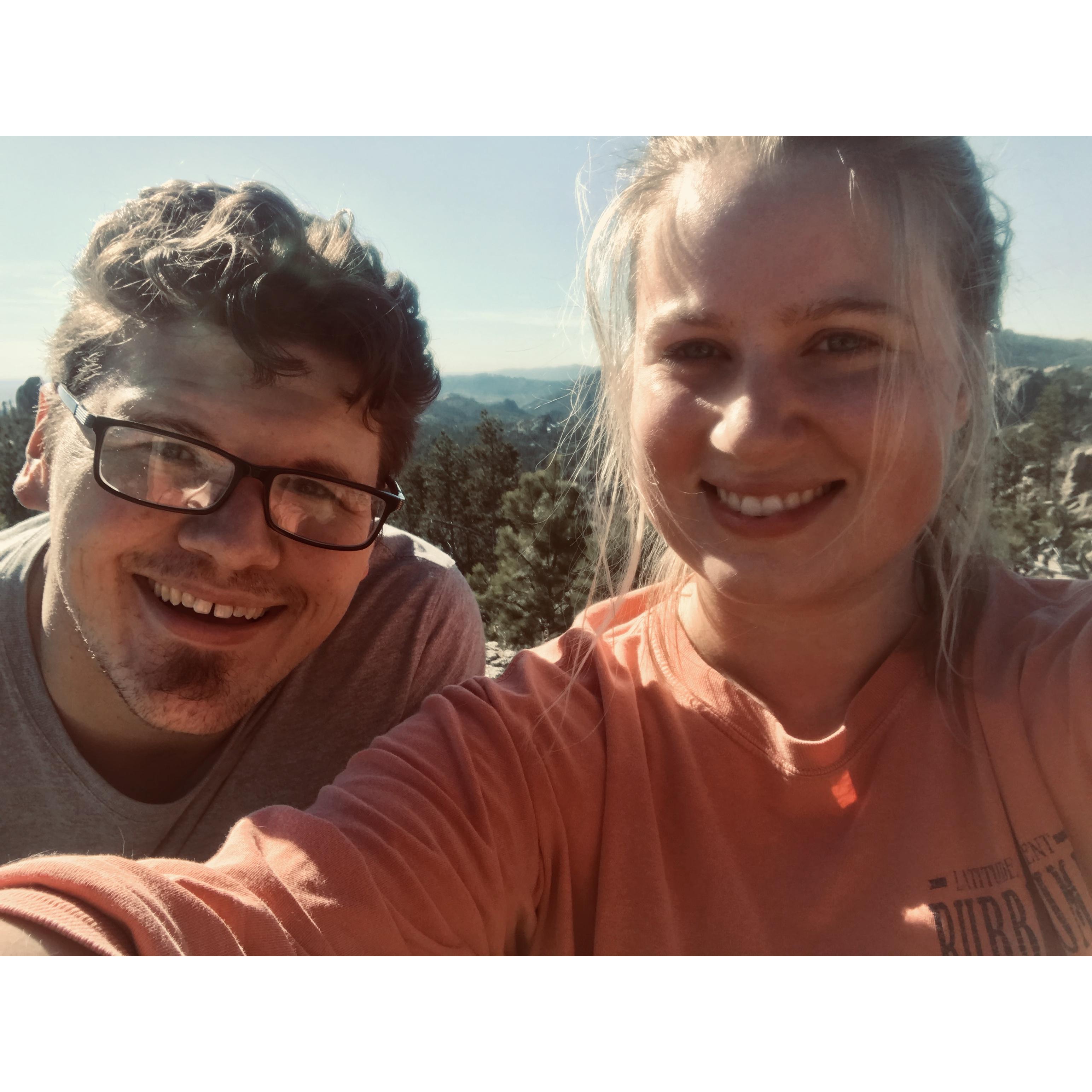 Hiking here in the Black Hills. We went to Custer state park and hiked up little devil's tower.