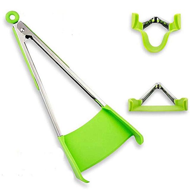 TangoLL Cooking Tongs and Spatula 2 in 1 Kitchen Aid & BBQ Gadget, Non-Stick, Resistant to Heat, Quality 430# Stainless Steel Frame, Food Grade Silicone and Dishwasher Safe (12 inch, green)